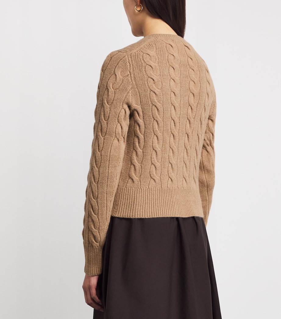 Polo Ralph Lauren Womens Wool-Cashmere Cable-Knit Cardigan Collectn Camel Mlnge Image 4