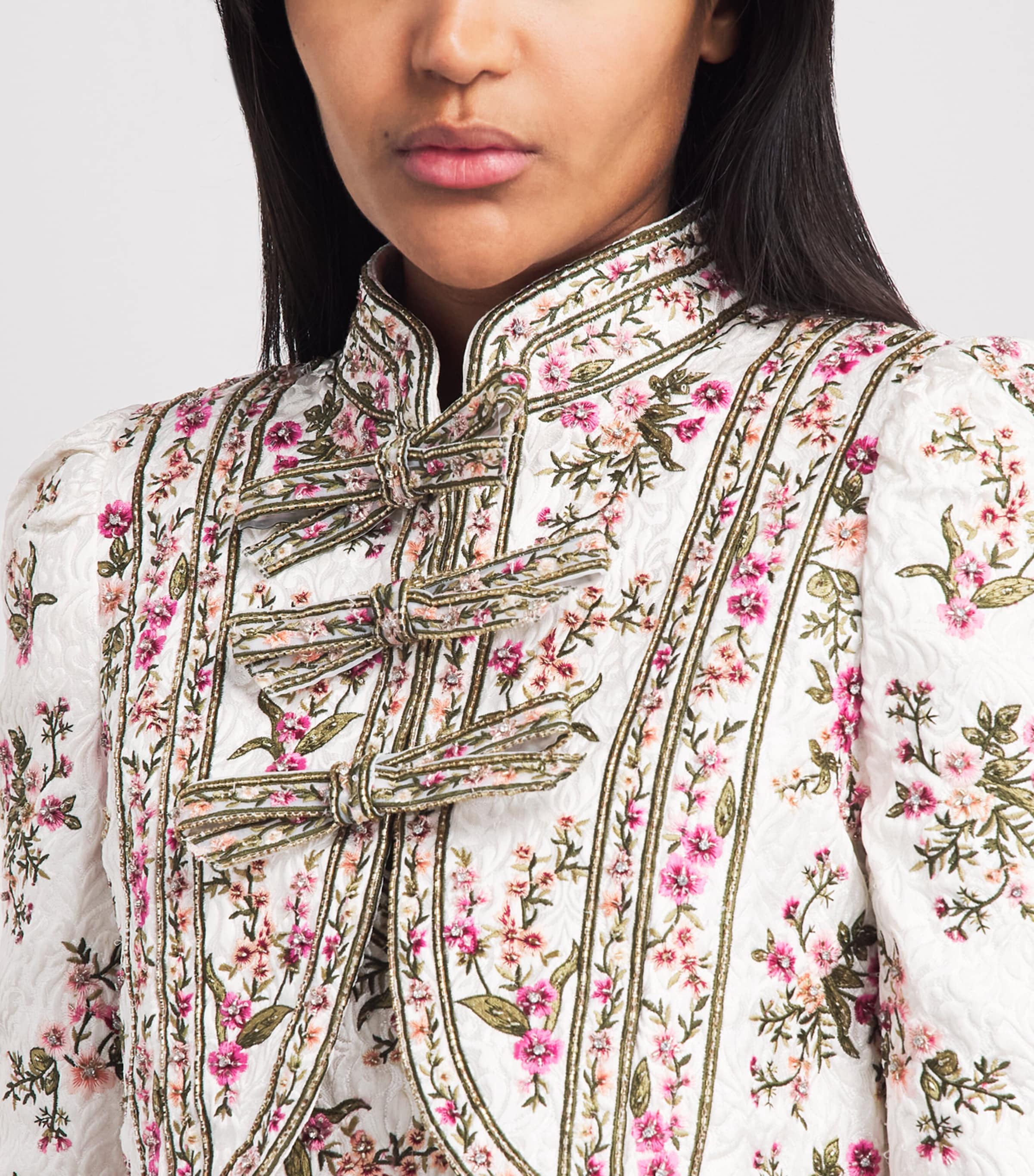 Alice+Olivia Womens Embellished Ilaria Brocade Jacket Off White/multi Image 3