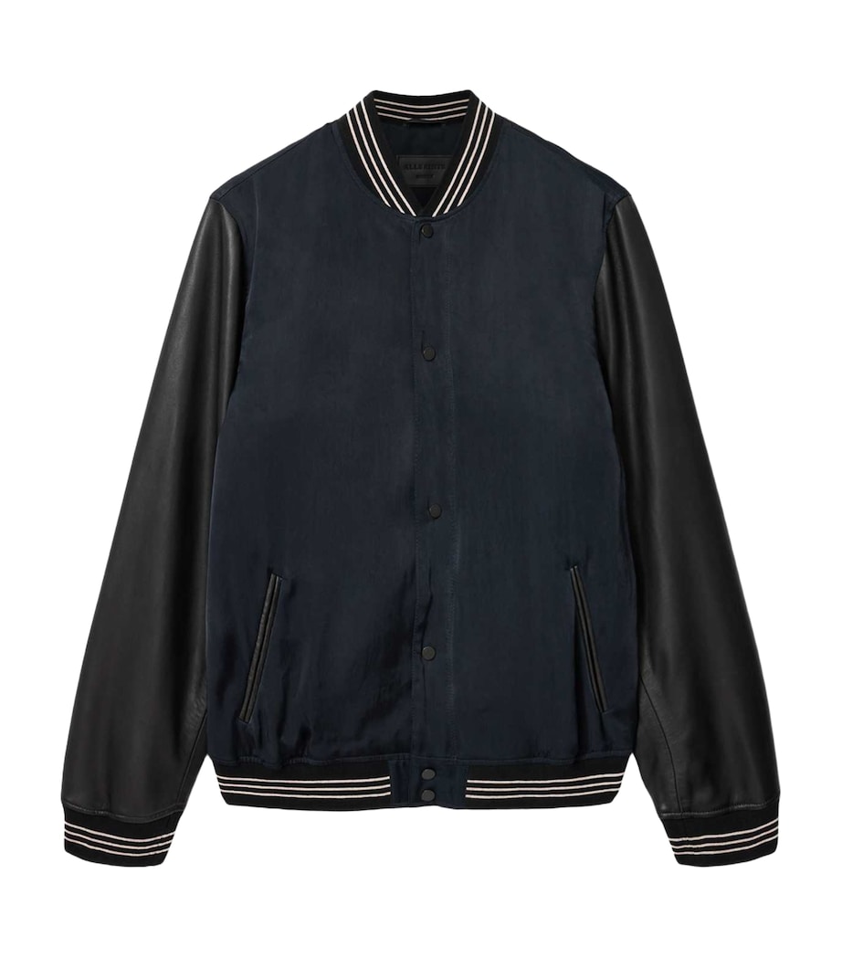 AllSaints Mens Taishi Varsity Bomber Jacket Navy/black Image 1