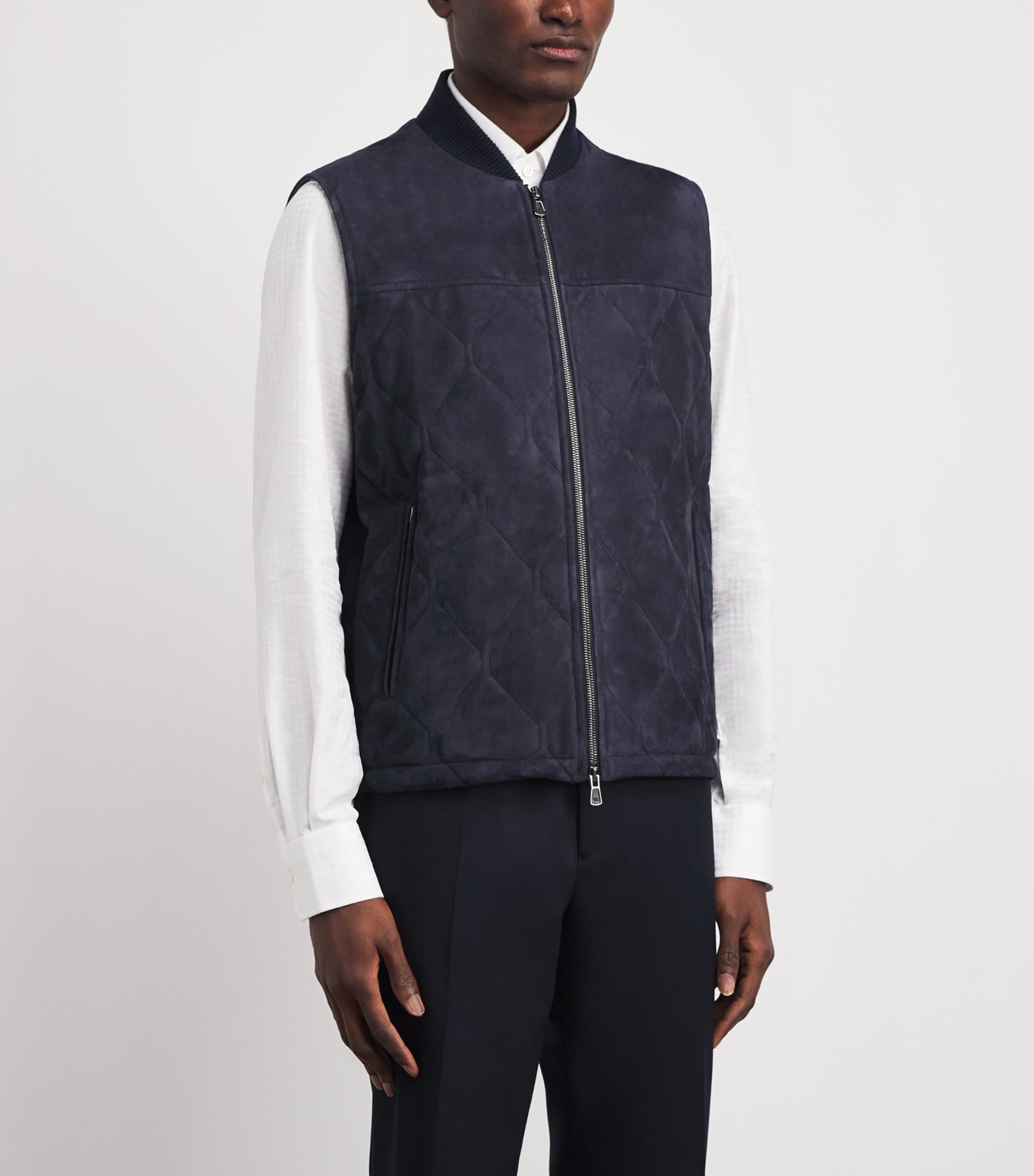 Isaia Mens Suede Quilted Gilet Image 4