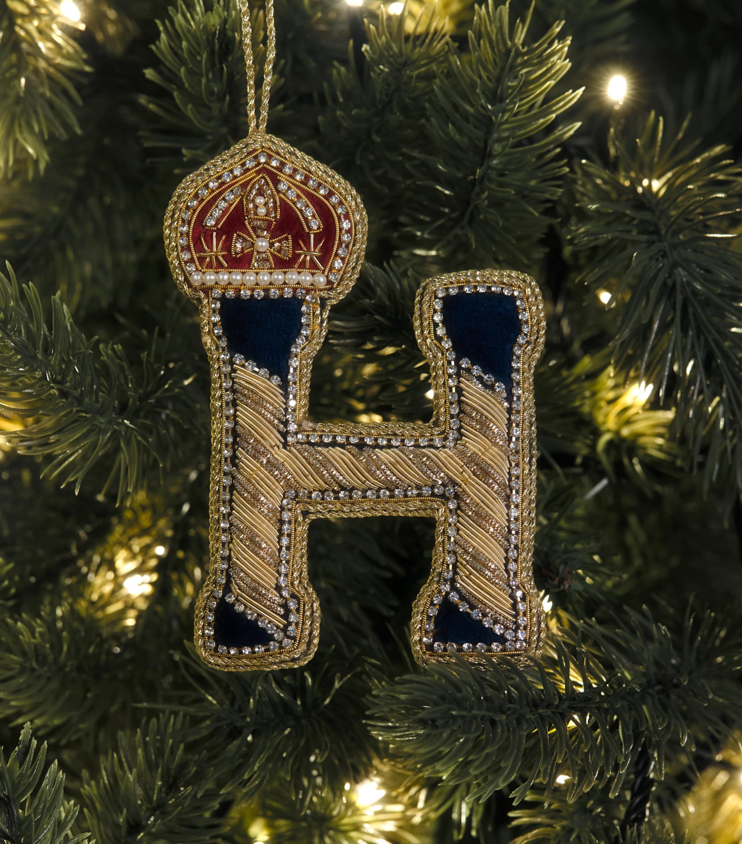 Tinker Tailor Letter H Tree Decoration Navy, Gold & Wine Image 3