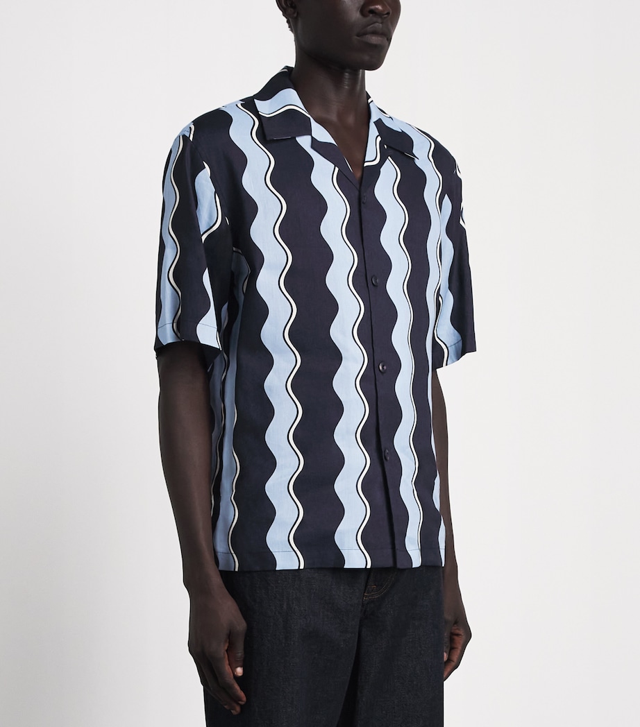 Sandro Paris Mens Linen-Blend Waves Print Shirt Navy Blue Image 4