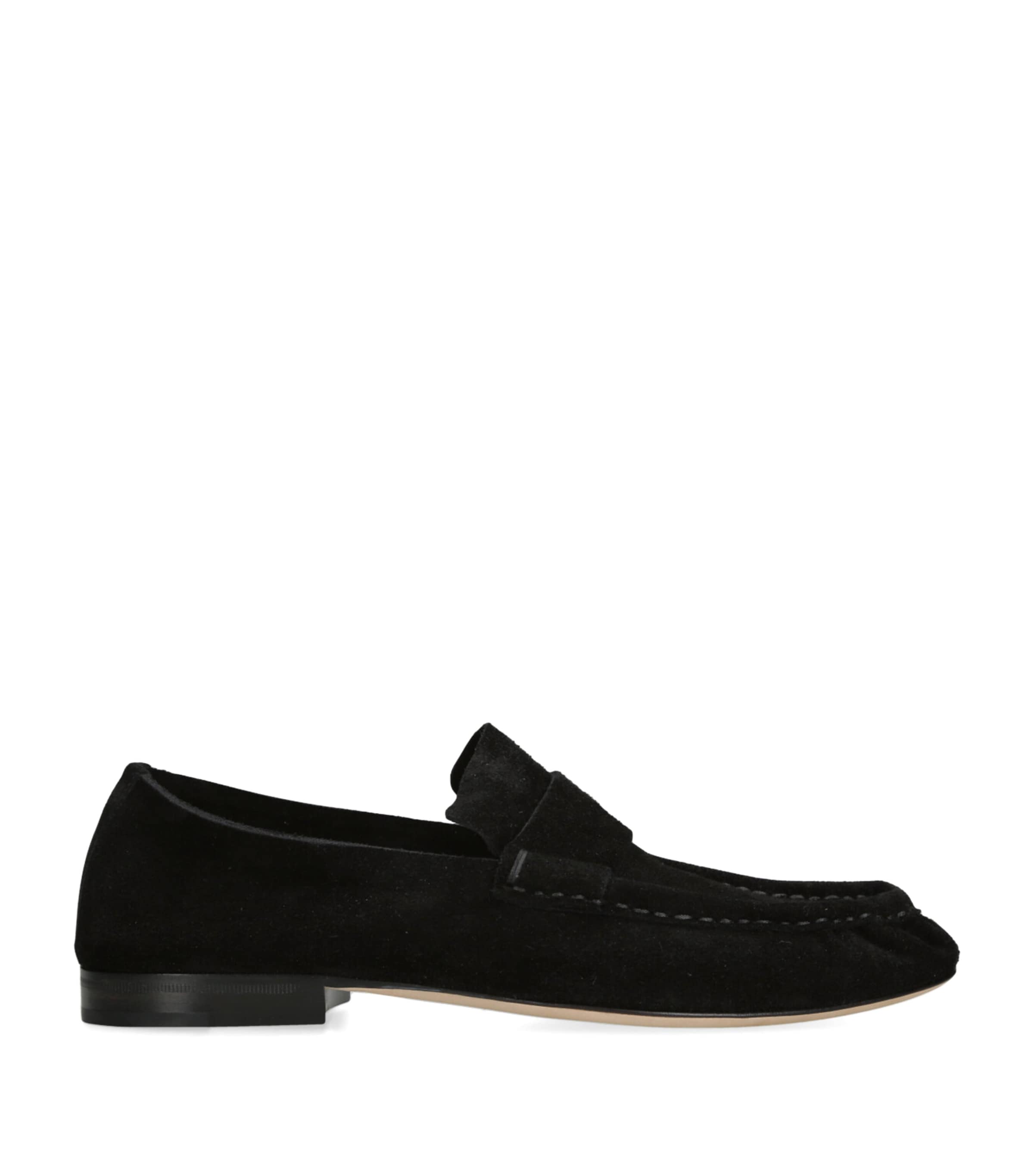 The Row Soft Suede Loafers In Black