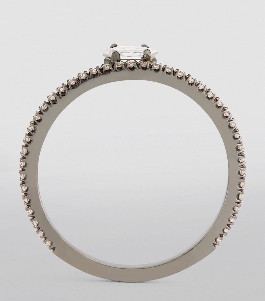 Blackened White Gold and Diamond Offset Hero Ring BLACK GOLD Image 2