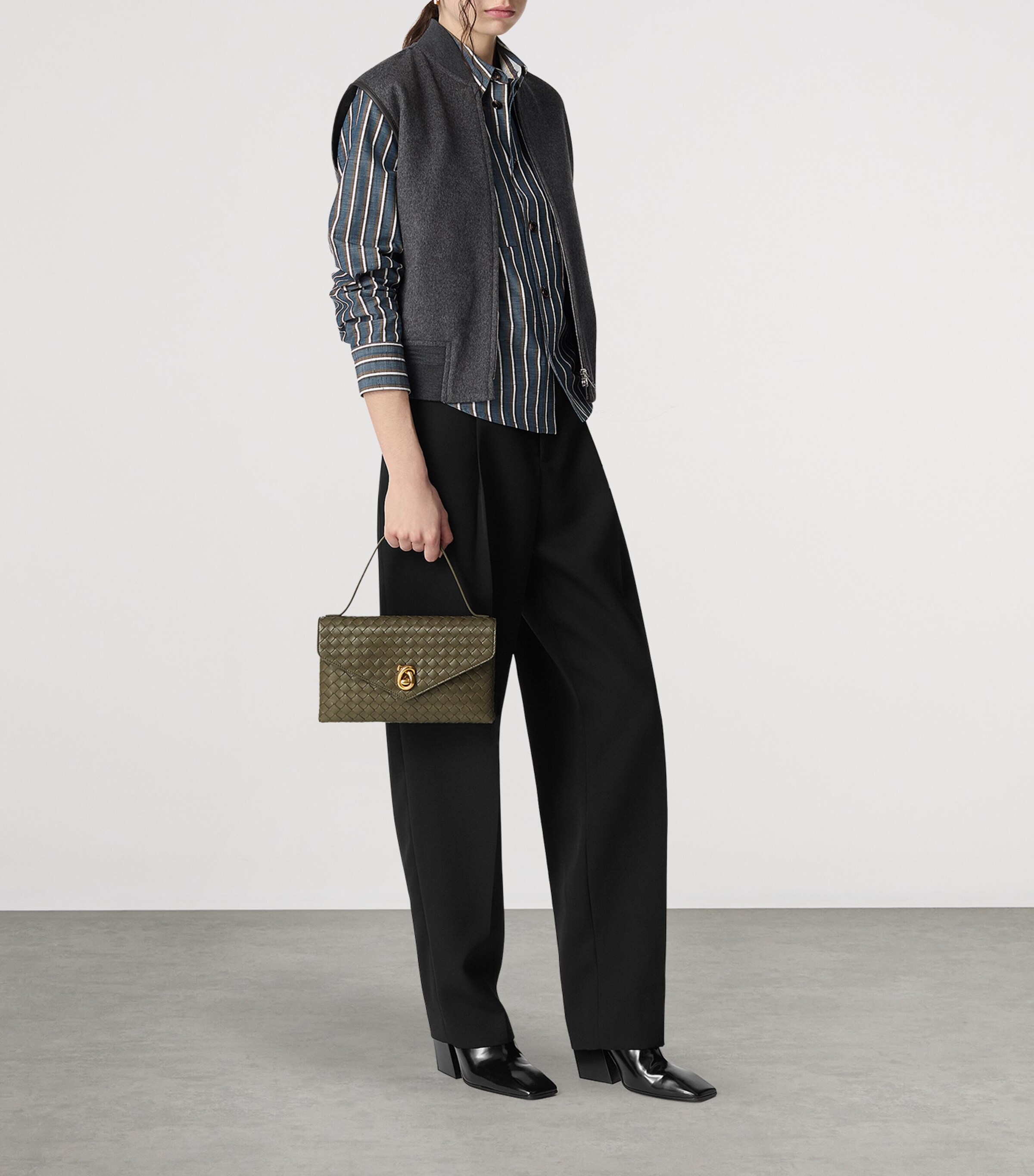 Bottega Veneta Green Lambskin Knot Lock Top-Handle Bag | Harrods US