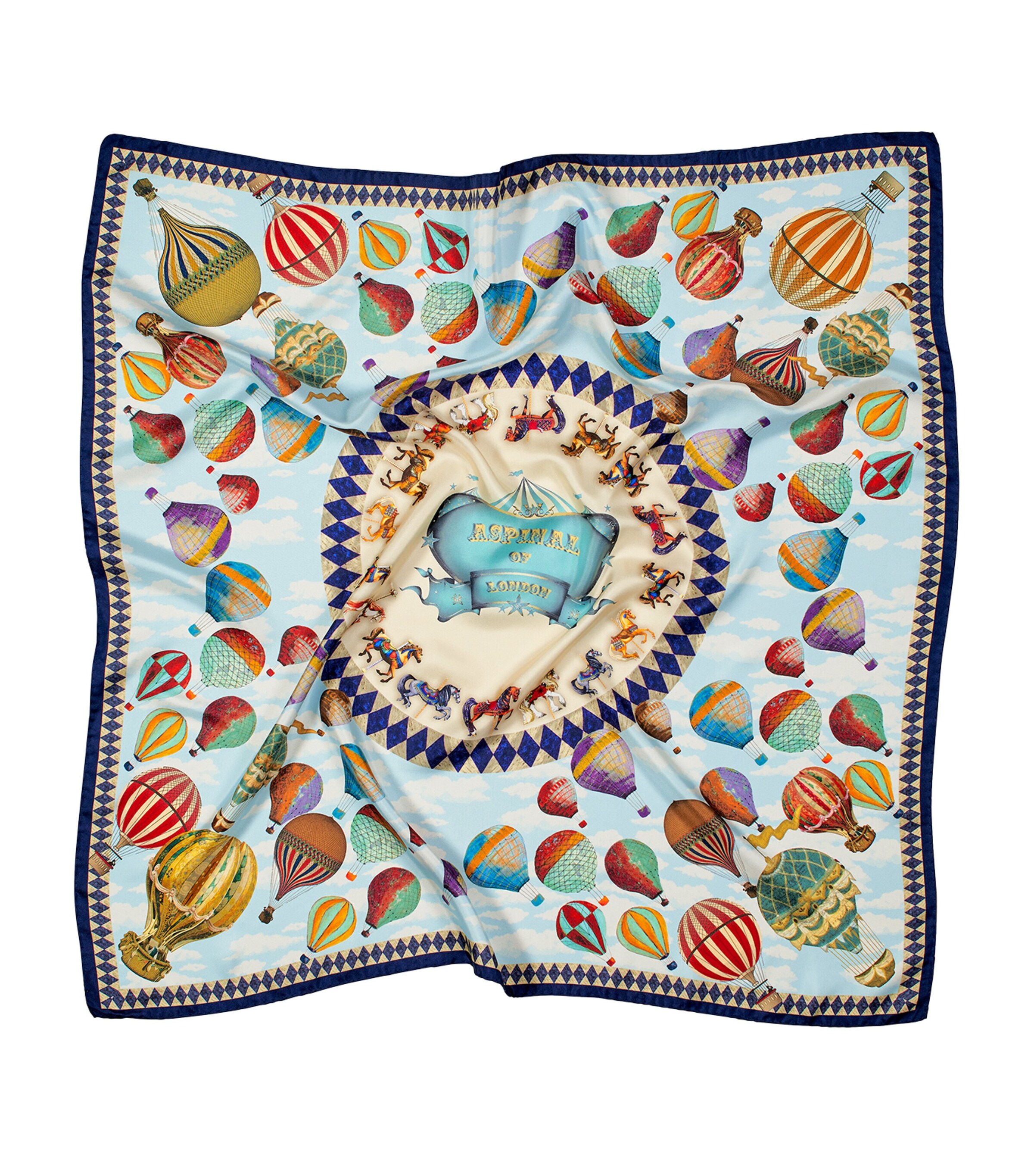 Aspinal Of London Silk Hot Air Balloon Print Scarf Navy Image 3