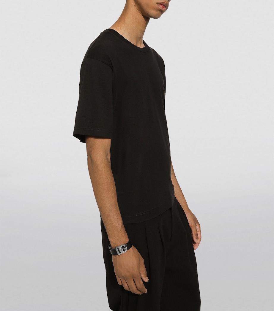 Leather Monogram Cuff 8E912-BLACK/DARK GRE Image 2