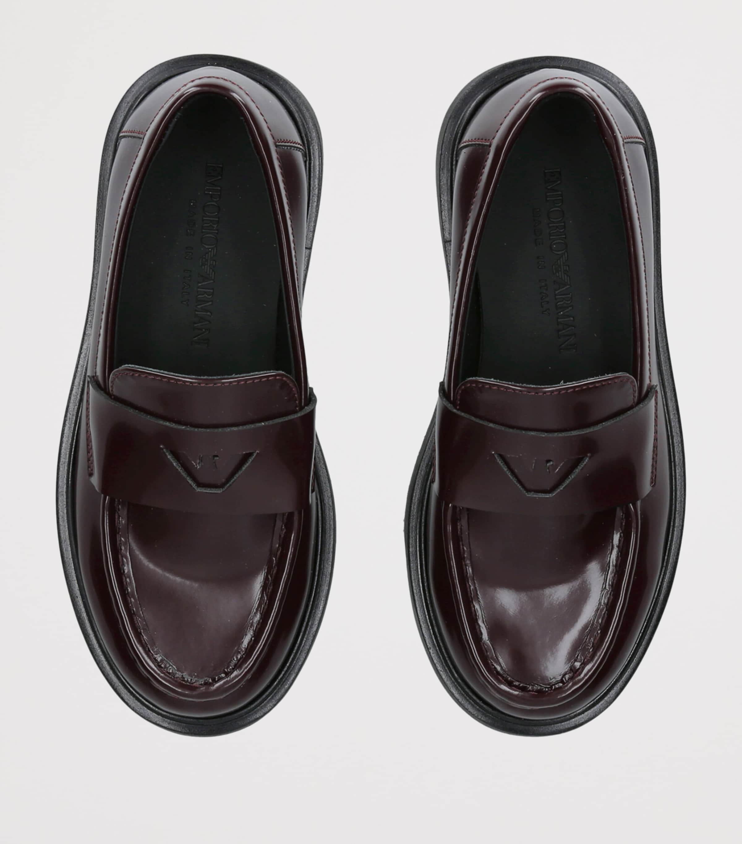 Giorgio Armani Burgundy Patent Leather Logo Loafers | Harrods US display picture 1