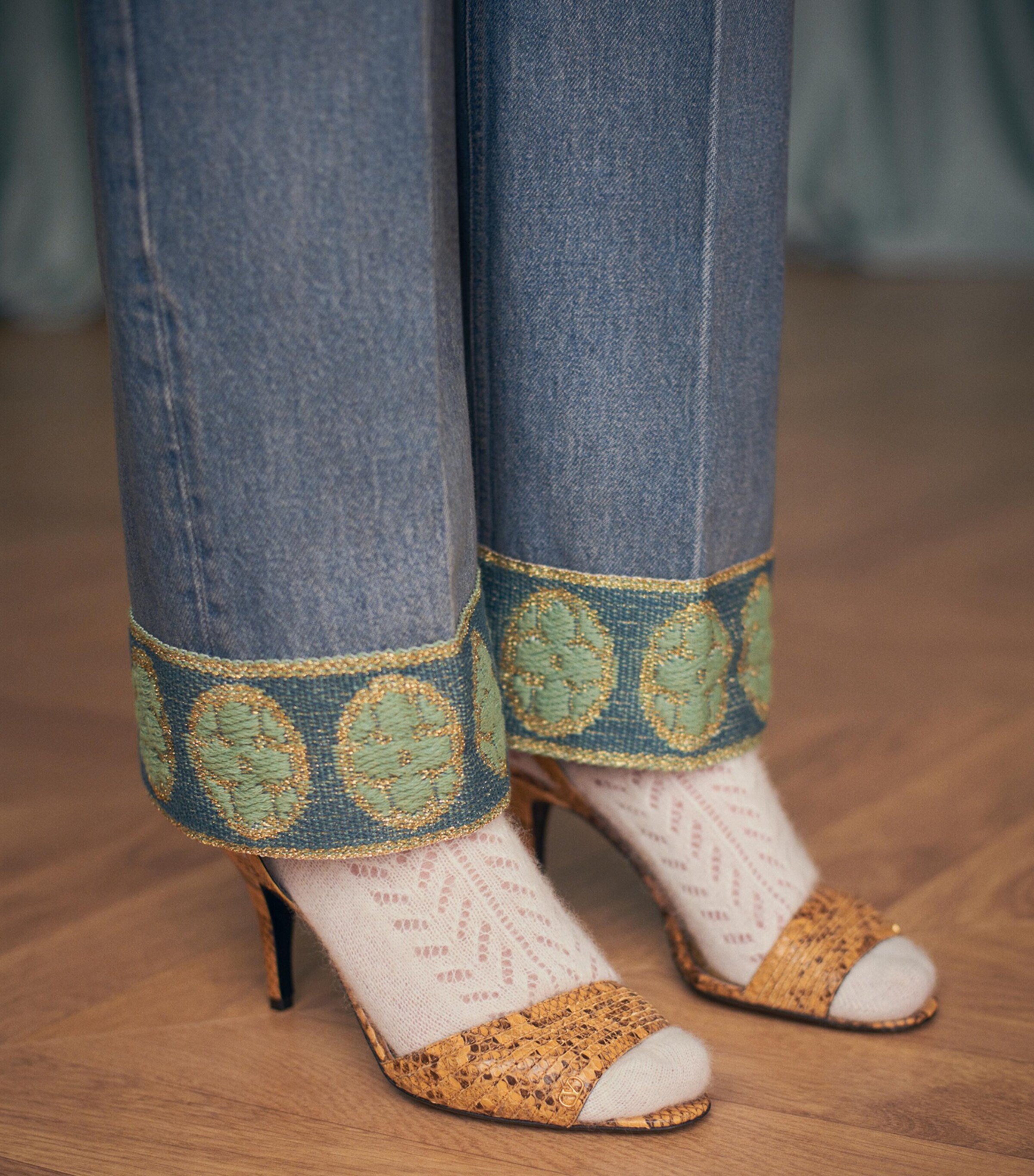 Valentino Womens Straight Embroidered-Detail Jeans Image 8