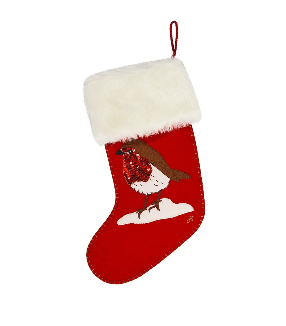 Sequin Robin Christmas Stocking RED / CREAM Image 1