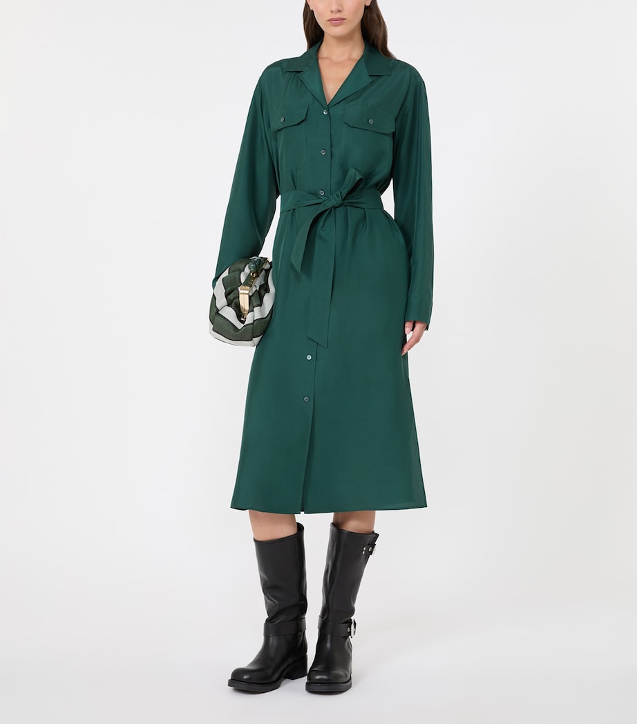 Weekend Max Mara Womens Silk Midi Shirt Dress Dark Green Image 2