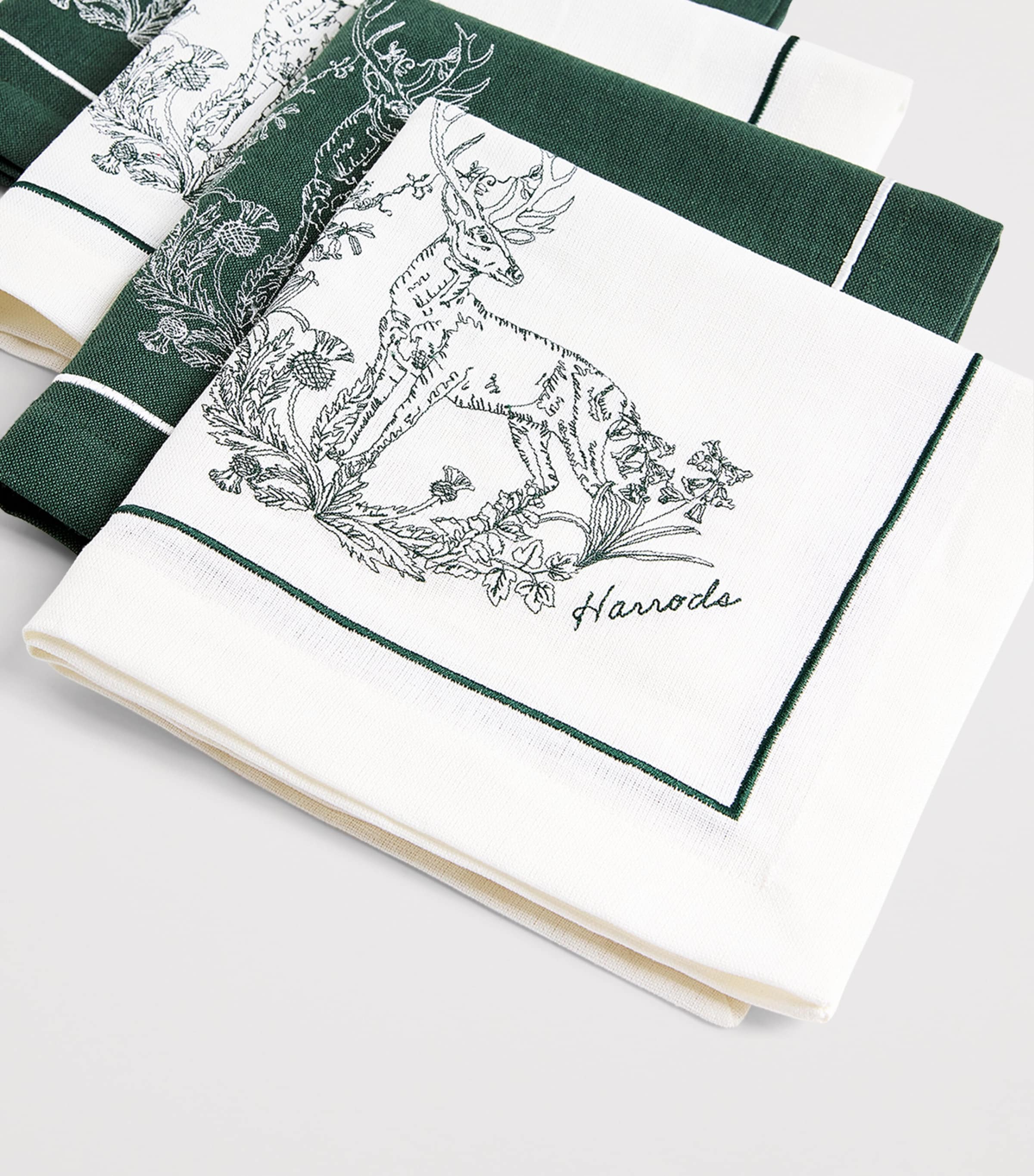Harrods Cotton-Linen Toile Napkins (Set of 4) Green Image 4