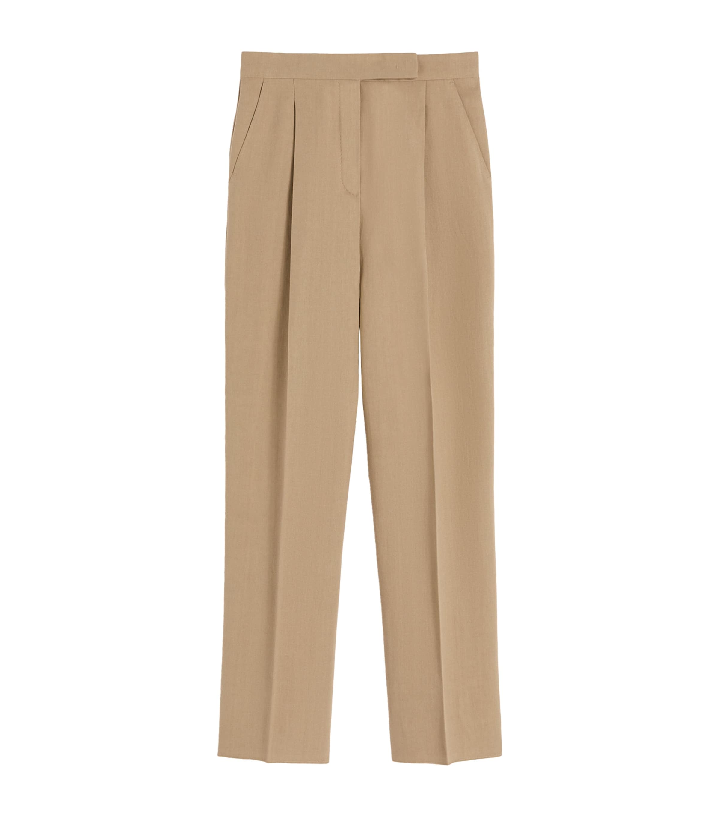 Max Mara Womens Linen Pleated Wide-Leg Trousers Desert Image 1