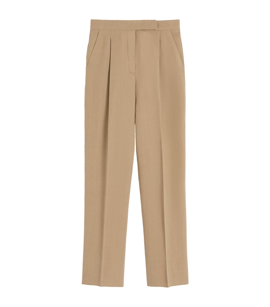 Max Mara Womens Linen Pleated Wide-Leg Trousers Desert Image 1