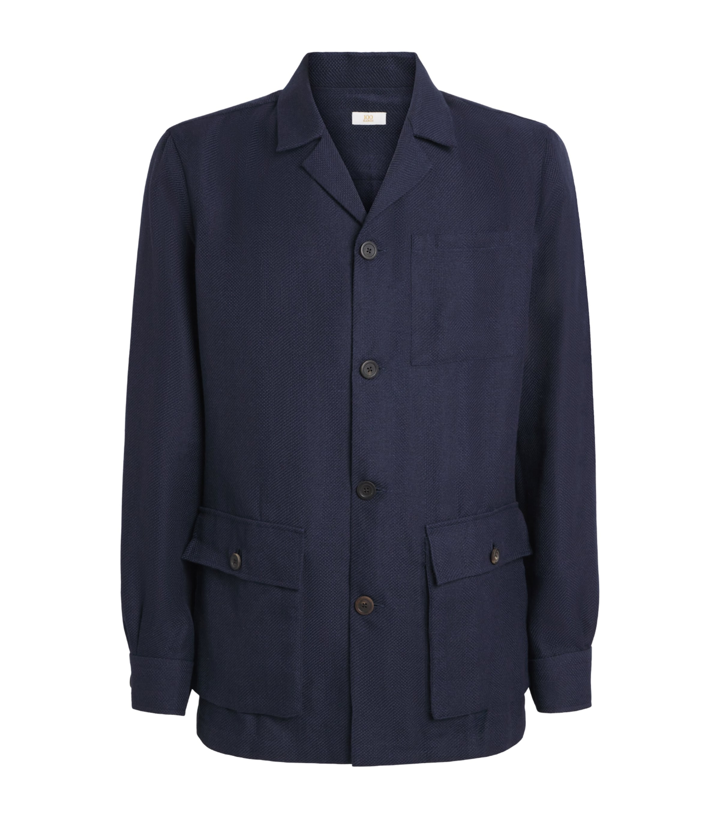 100HANDS Mens Linen Herringbone Overshirt Dark Blue Image 1