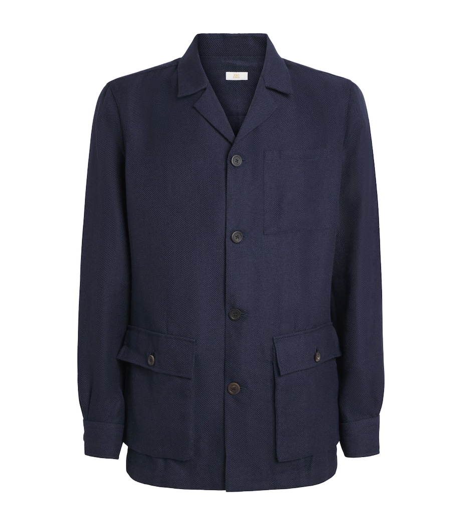 100HANDS Mens Linen Herringbone Overshirt Dark Blue Image 1