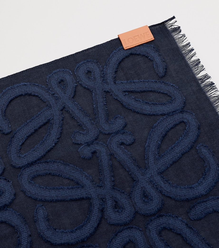 LOEWE Cotton-Wool-Silk Anagram Appliqué Scarf Navy Blue Image 2
