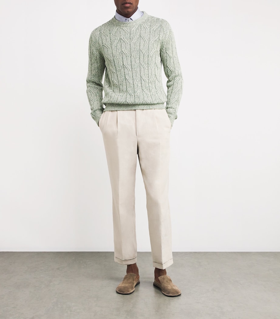 Cashmere-Silk-Blend Cable-Knit Sweater E37 SAGE Image 2