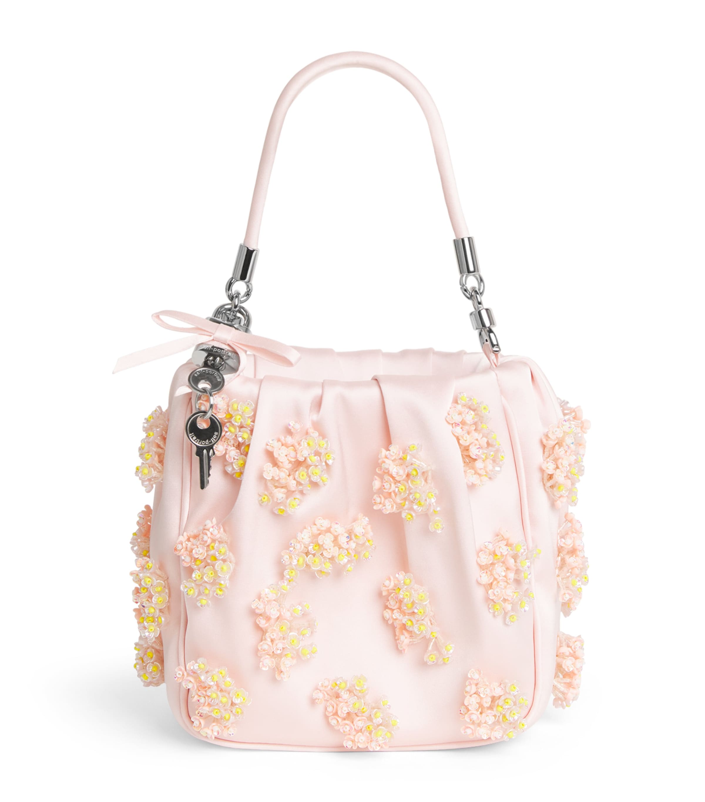 Self-Portrait Satin Beaded Top-Handle Bag Pink Image 1