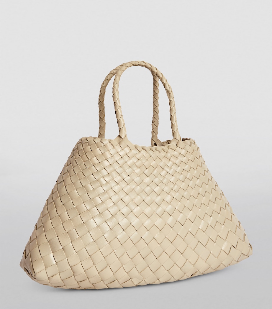 Small Leather Woven Santa Croce Tote Bag PEARL Image 2