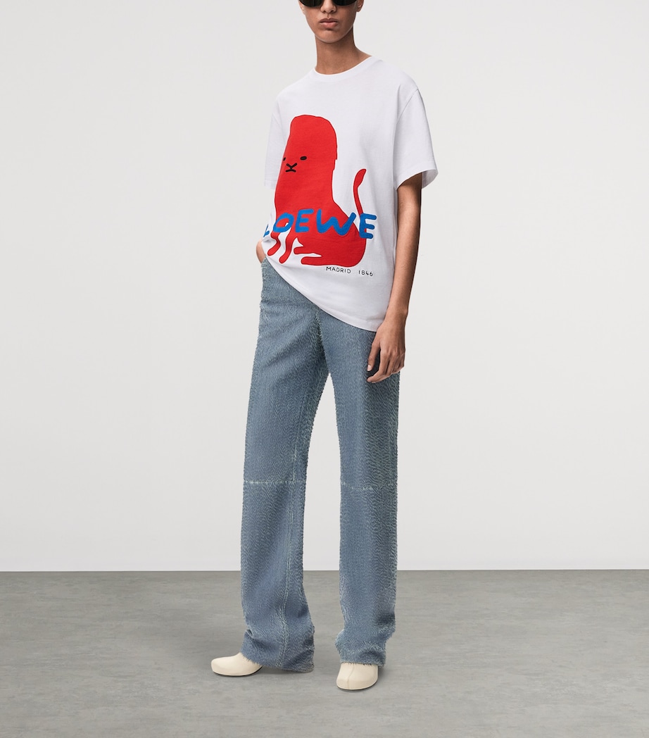 LOEWE Womens Cotton-Blend Printed T-Shirt White Image 2