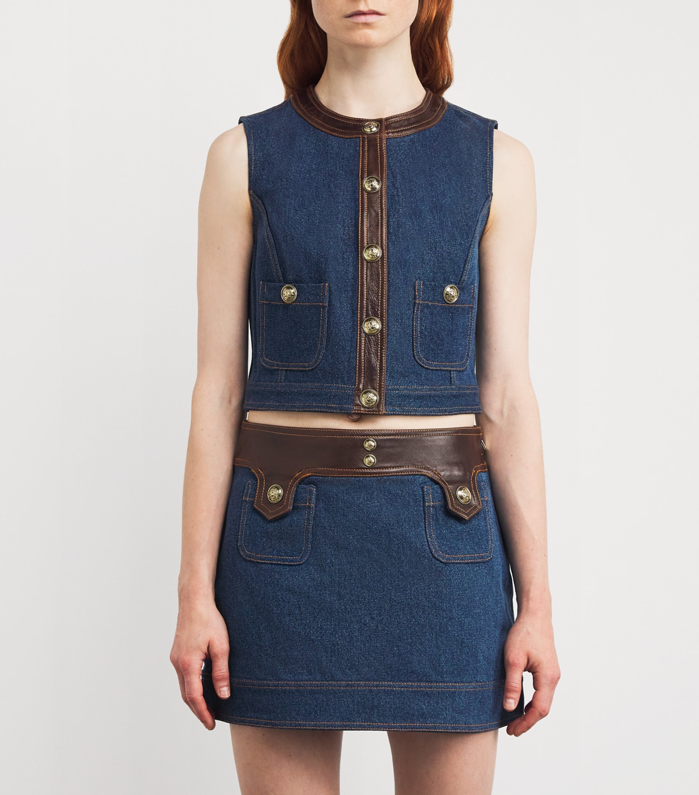 Cropped Denim Waistcoat DARK BLUE Image 3