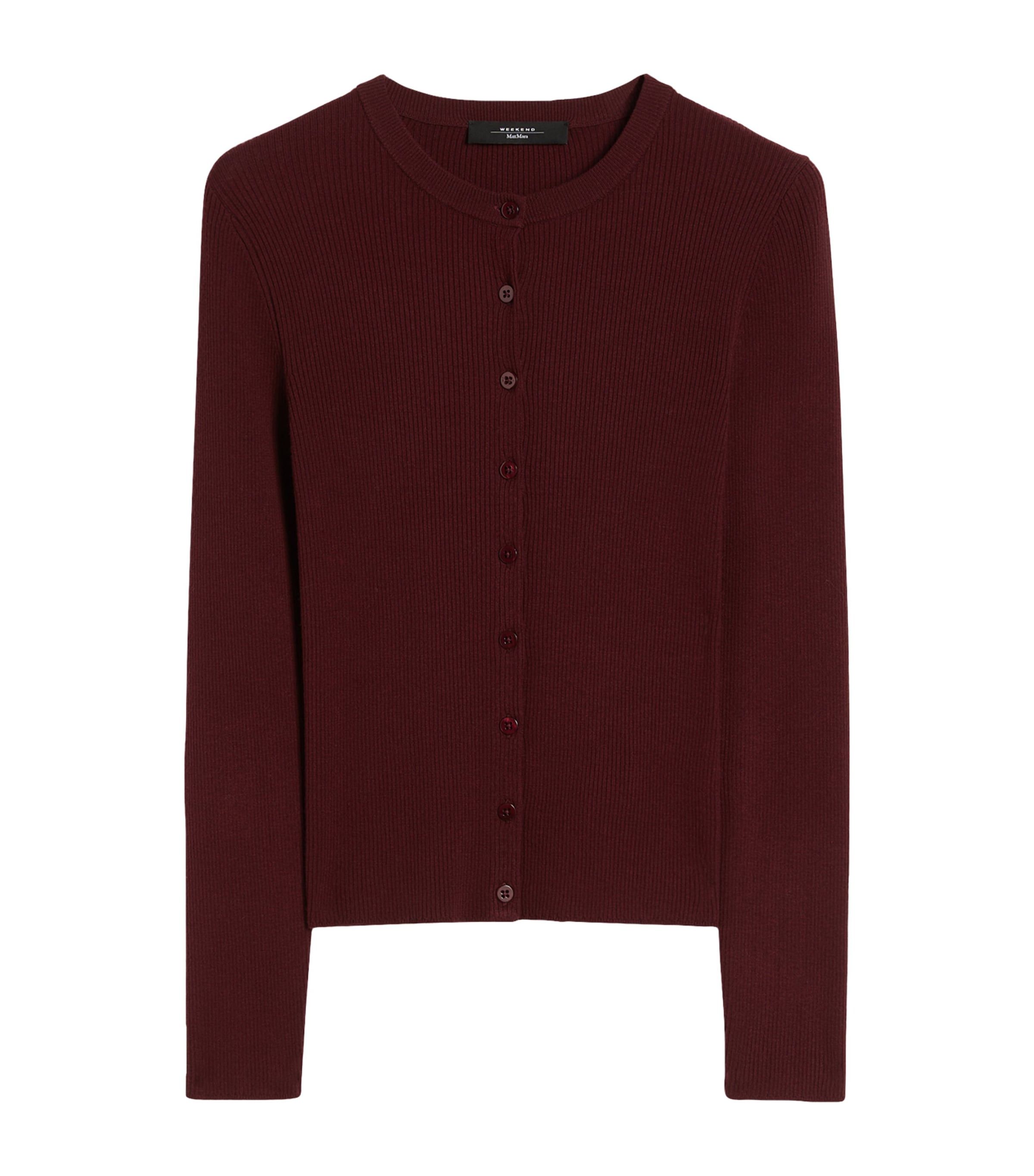 Weekend Max Mara Womens Ribbed Crew-Neck Cardigan Bordeaux Image 1