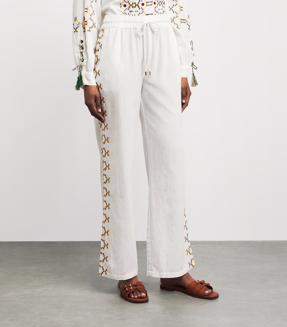 Melissa Odabash Womens Cotton-Linen Elvie Drawstring Trousers White/yellow Image 4