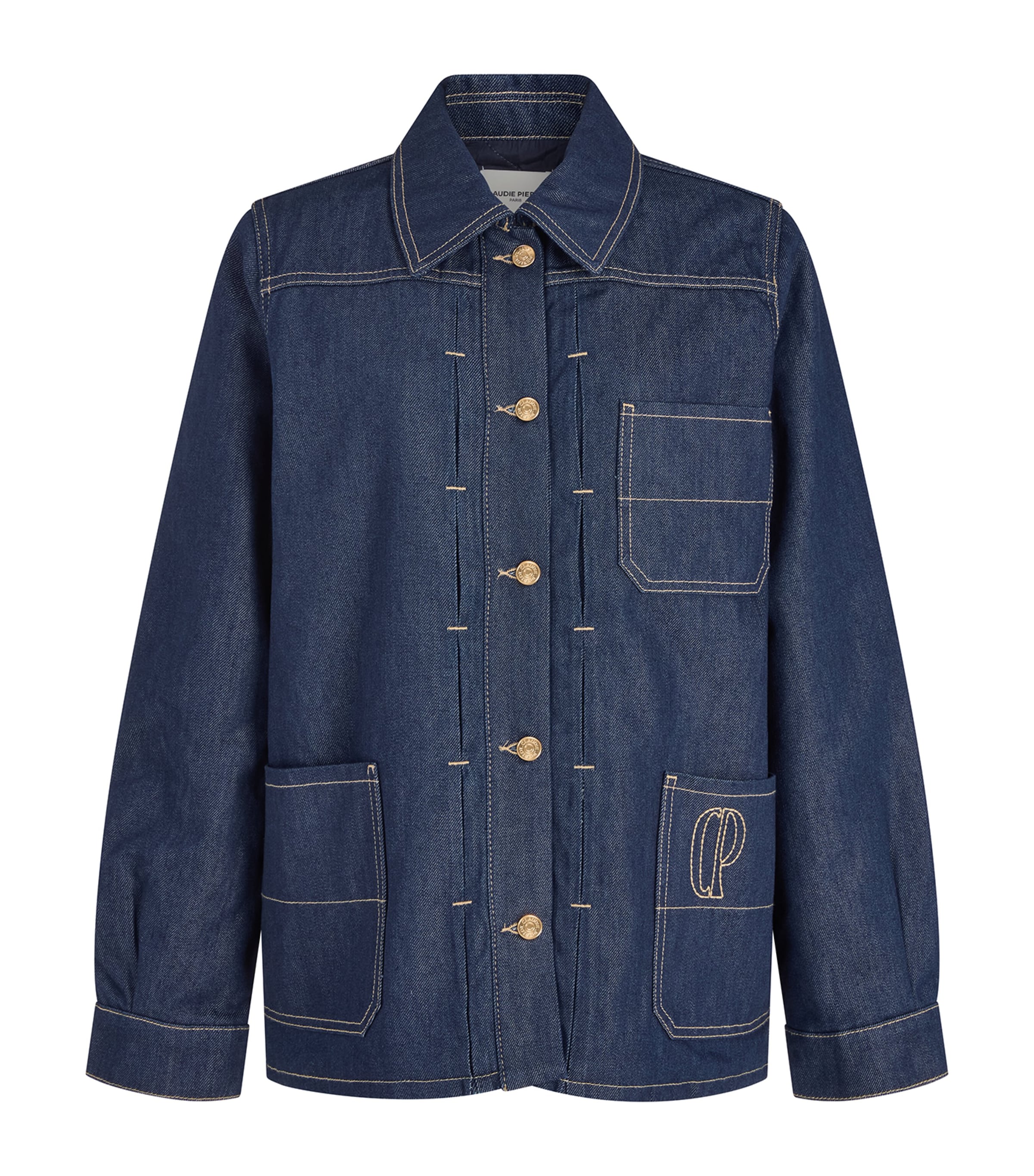 Claudie Pierlot Womens Blue Denim Logo-embroidered Relaxed-fit Denim Jacket In Blue