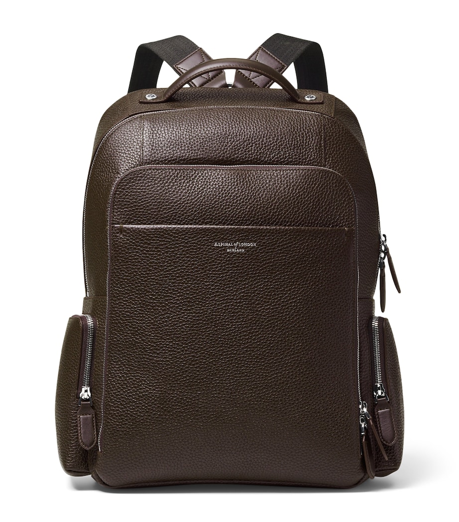 Aspinal Of London Pebbled Leather Reporter Zipped Backpack Chocolate Image 1