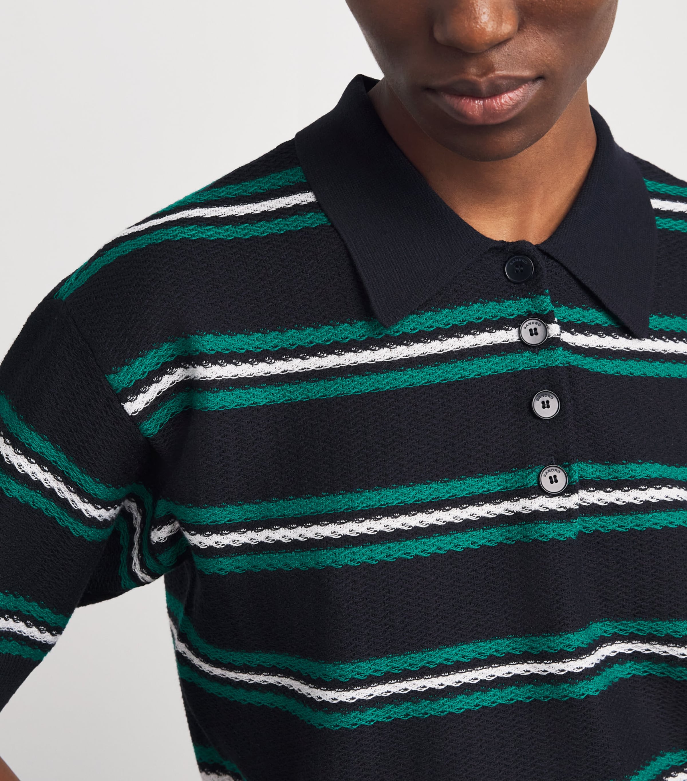 Striped Cropped Polo Sweater NAVY BLUE Image 6