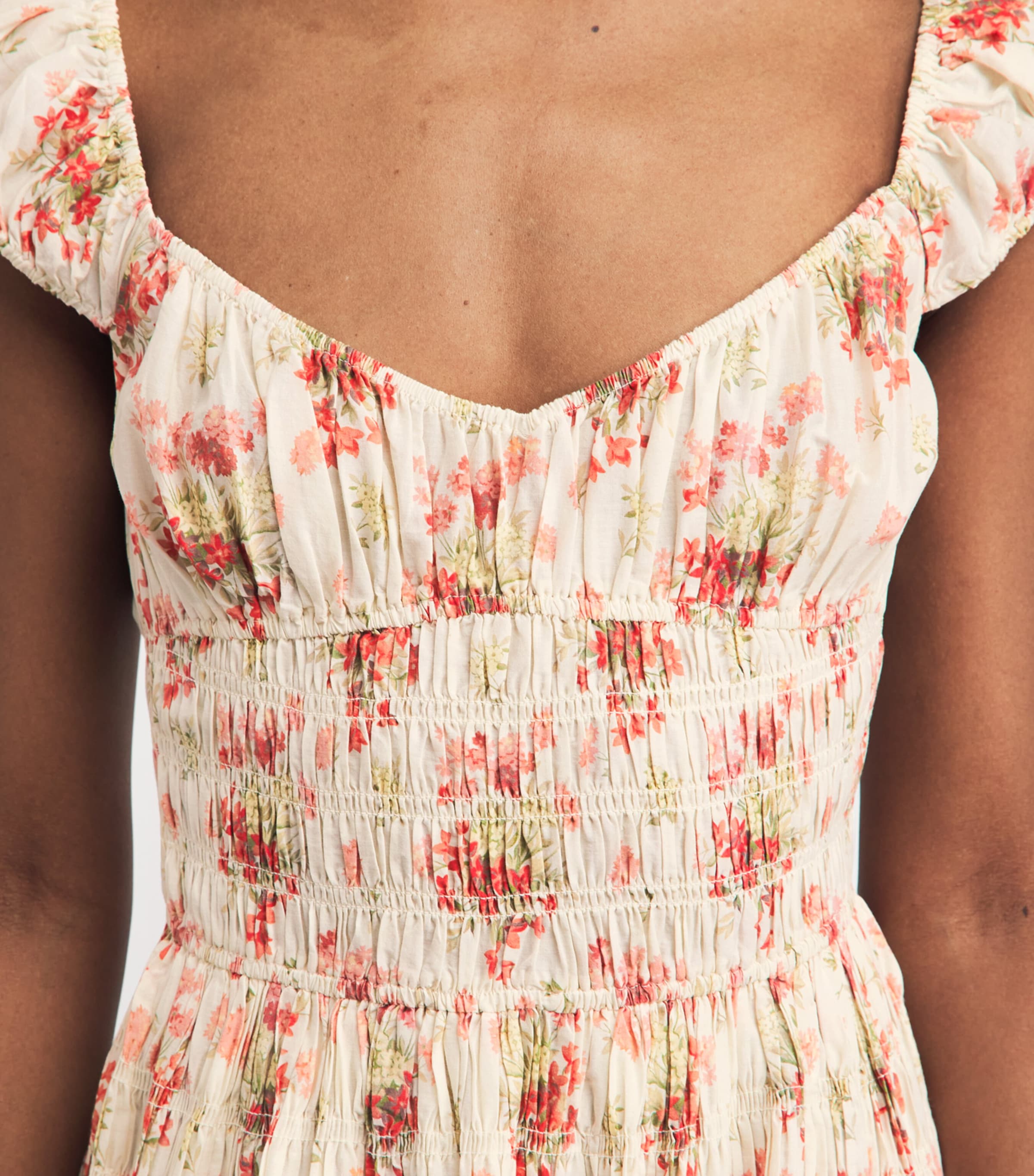 DÔEN Womens Organic Cotton Quinette Midi Dress Ivory Lantana Floral Image 3