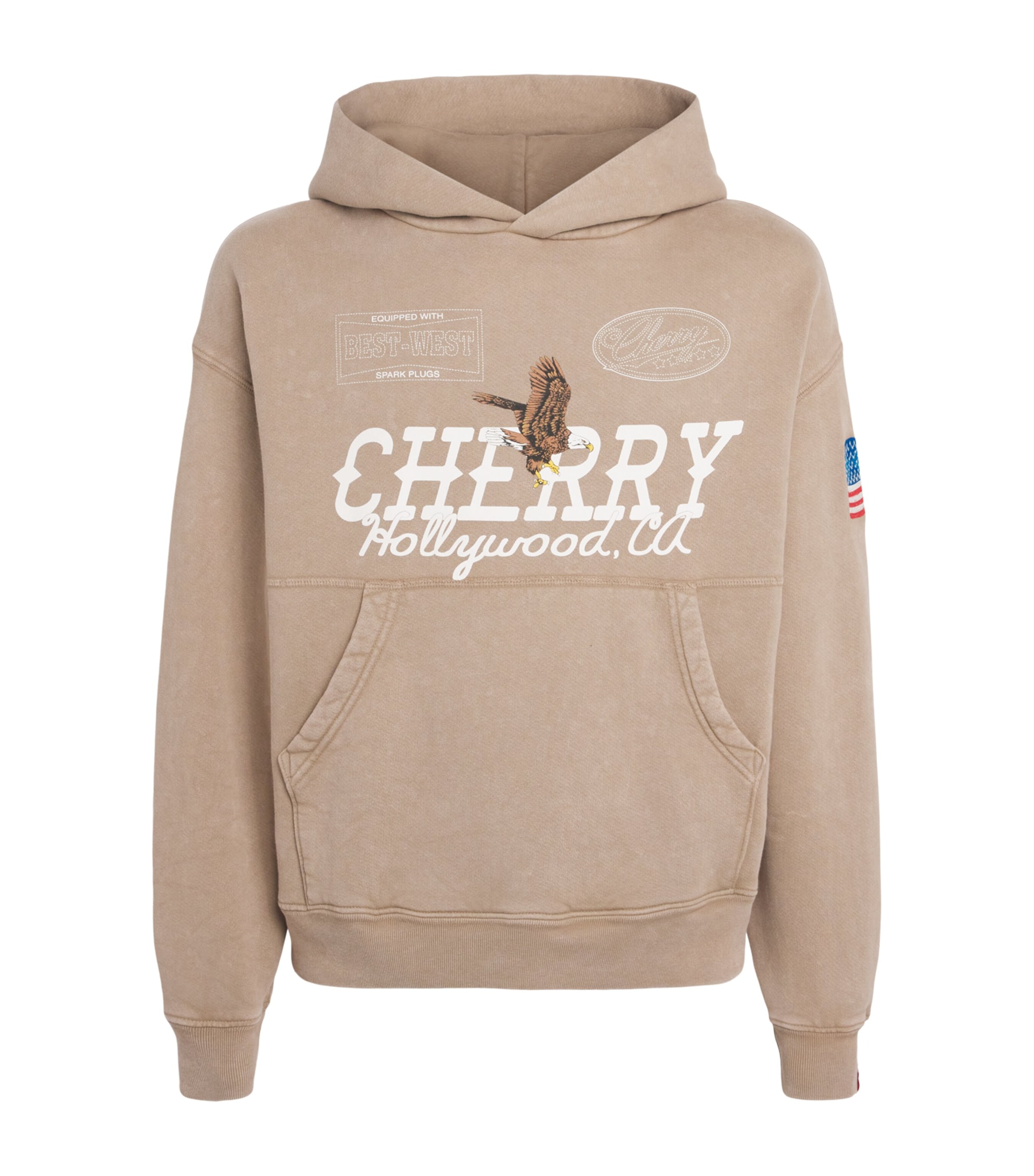 Cotton Logo Print Hollywood Hoodie TAN Image 1