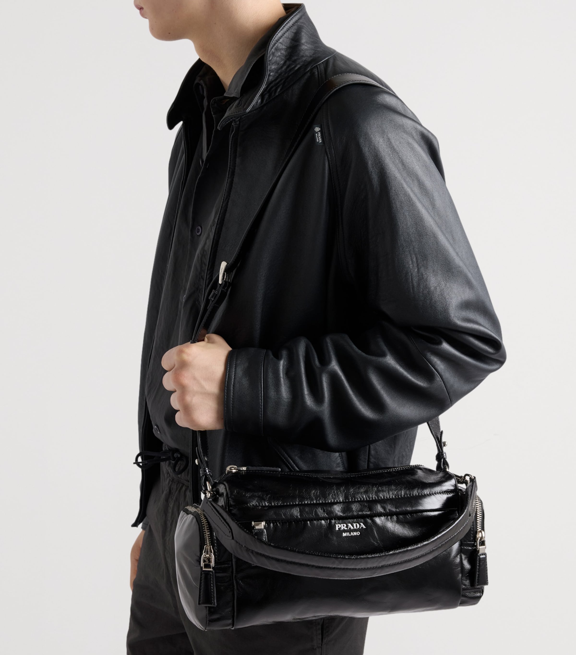 Prada Leather Rectangle Cross-Body Bag Black Image 2