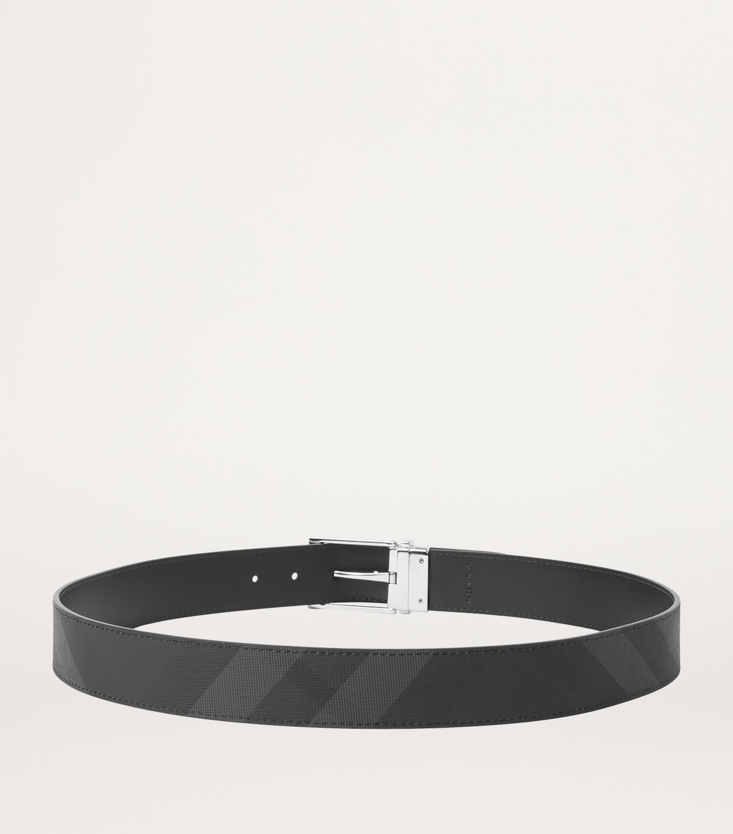 Leather and Check Reversible Belt CHARCOAL/SILVER Image 3