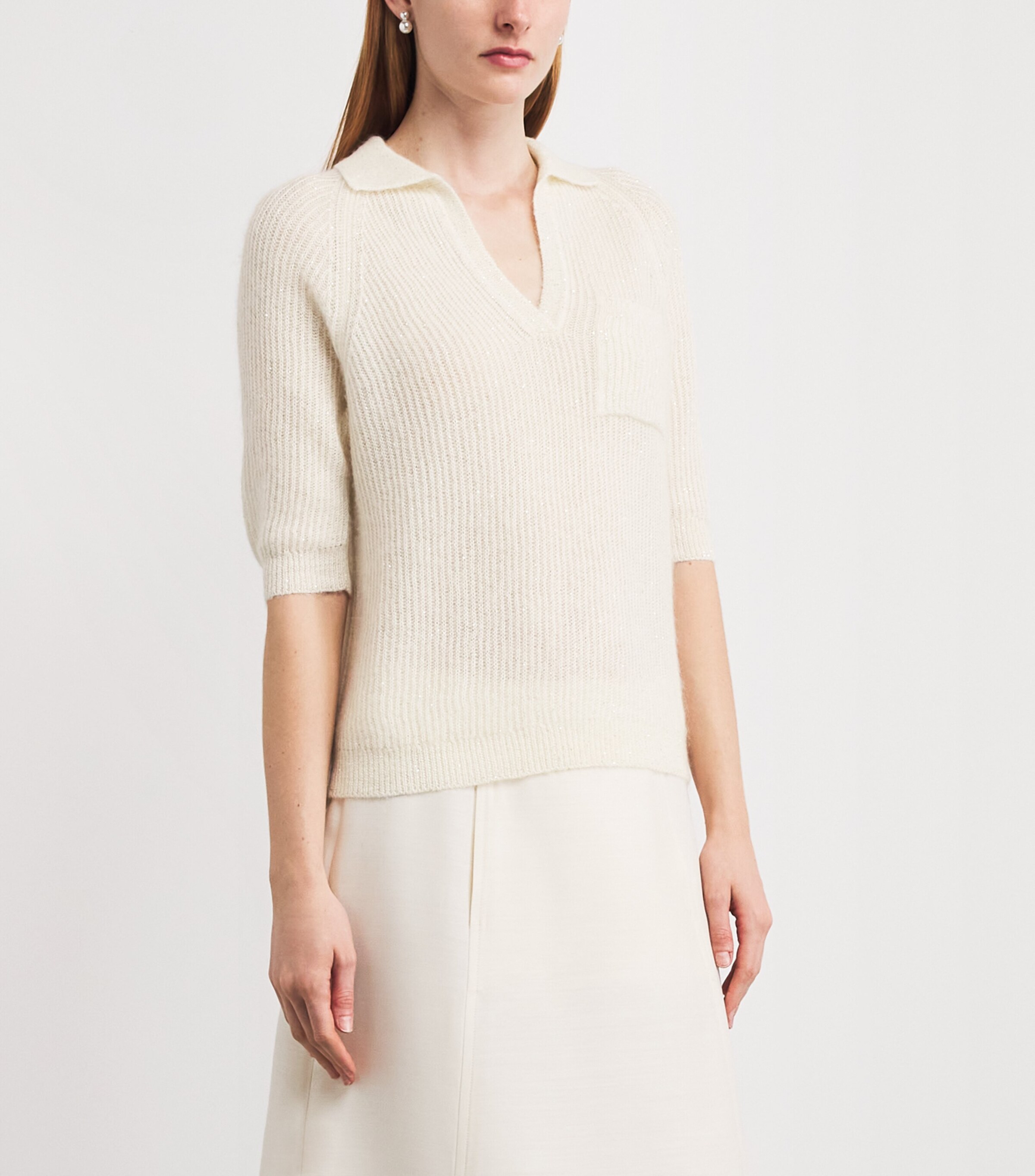 Fabiana Filippi Womens Knitted Sequin Polo Sweater Rafia Image 4