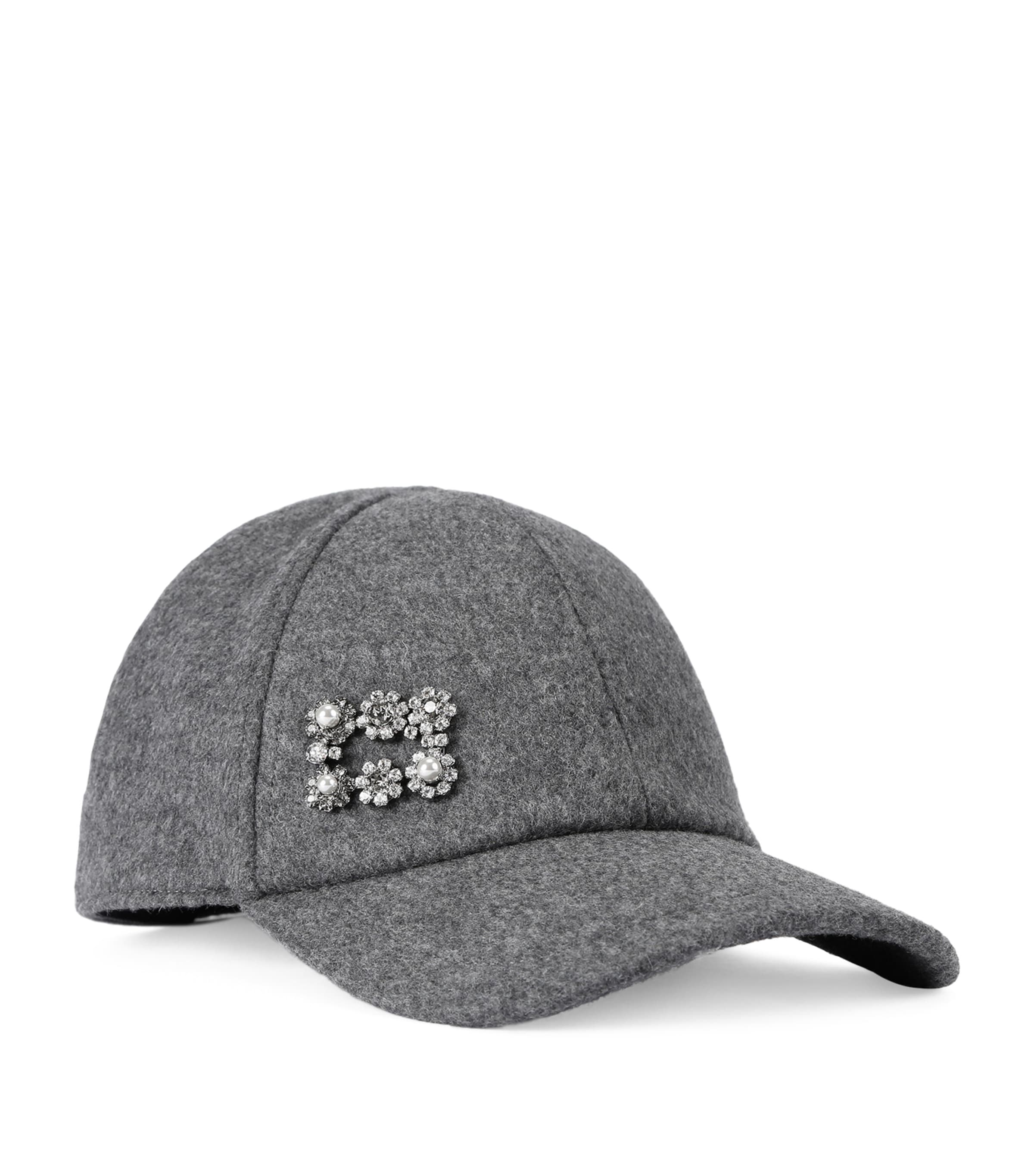 Roger Vivier Mini Flower Pearl Strass Wool Blend Cap In Gray