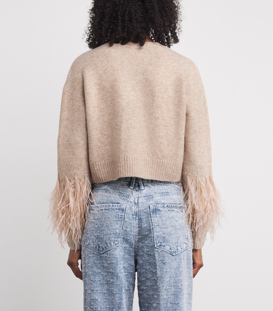 Feather-Trim Bria Cardigan OATMEAL Image 4