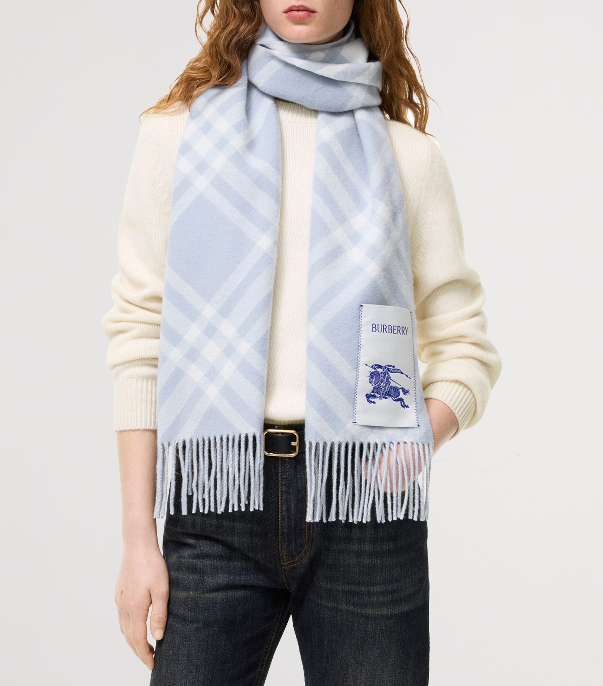 Burberry Cashmere Check Scarf Bank Blue Image 2