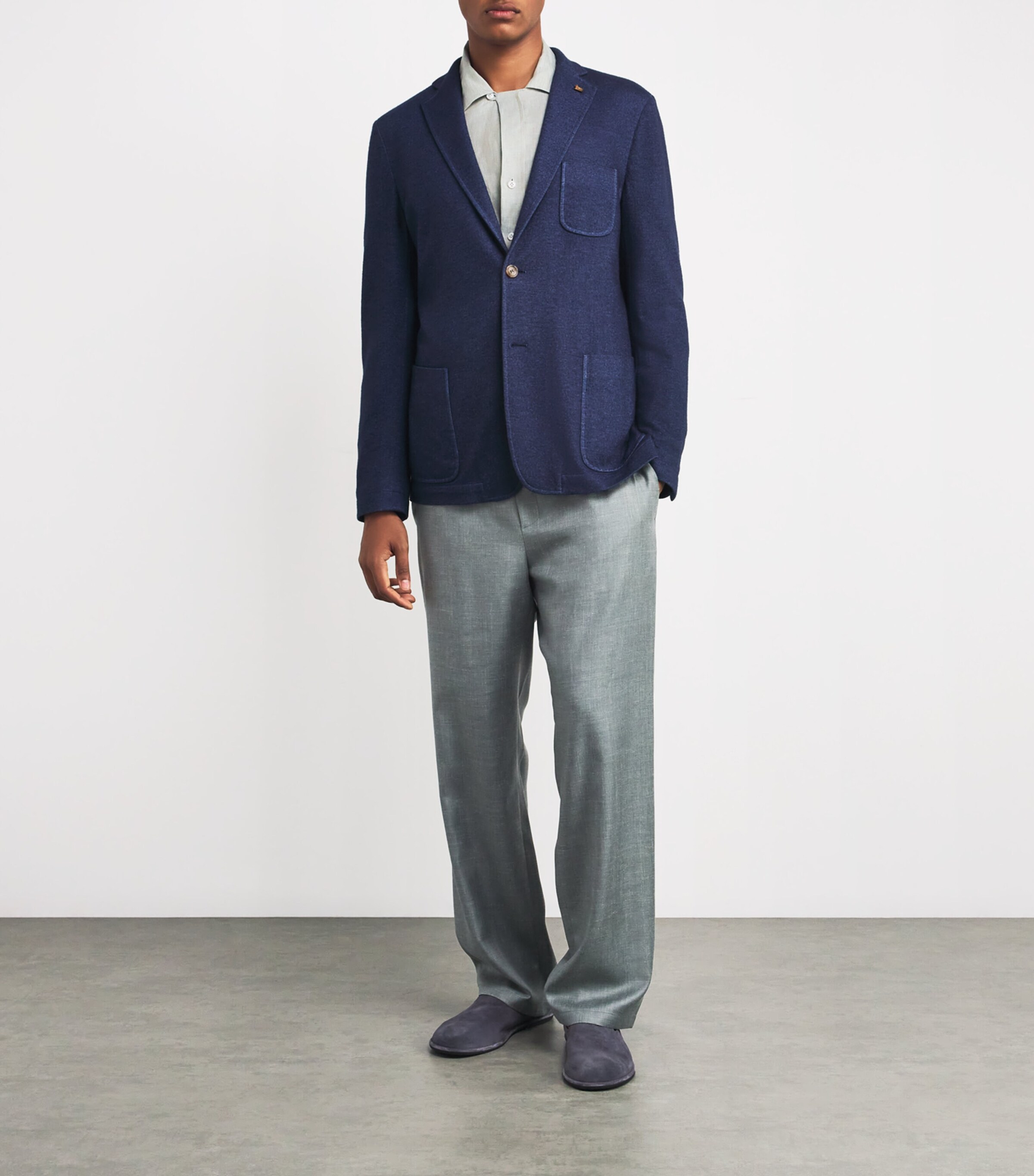 Colombo Mens Kid Cashmere-Silk Fleece Blazer Navy Blue Image 2