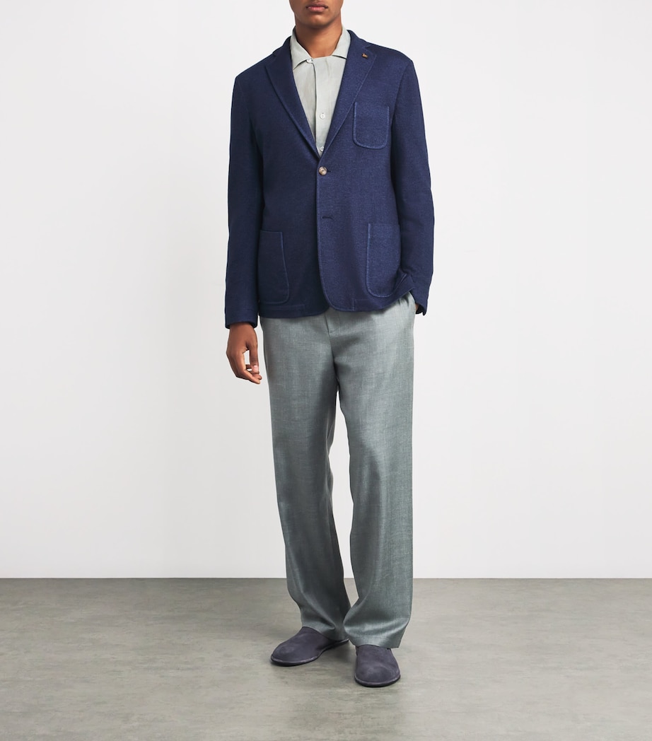 Colombo Mens Kid Cashmere-Silk Fleece Blazer Navy Blue Image 2