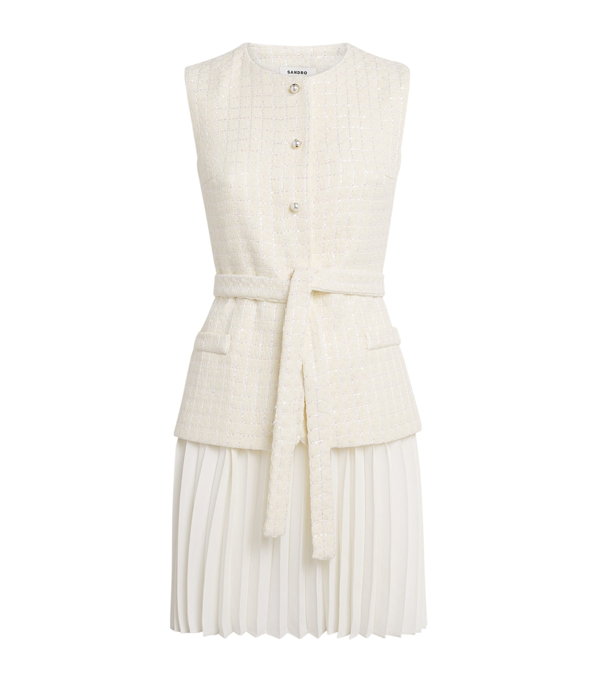 Tweed Pleated Mini Dress ECRU Image 1