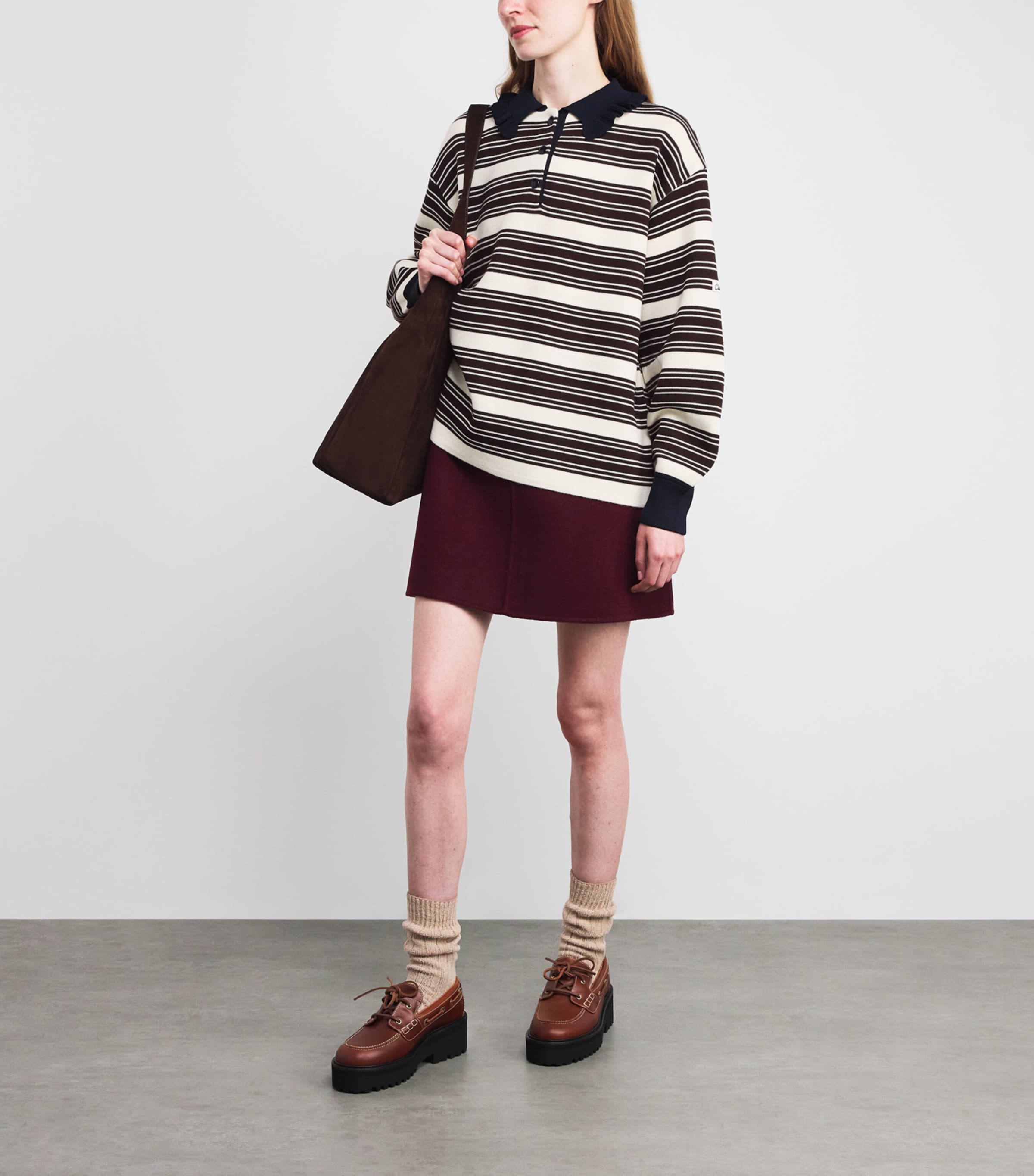 Knitted Stripe Polo Shirt BROWN Image 2