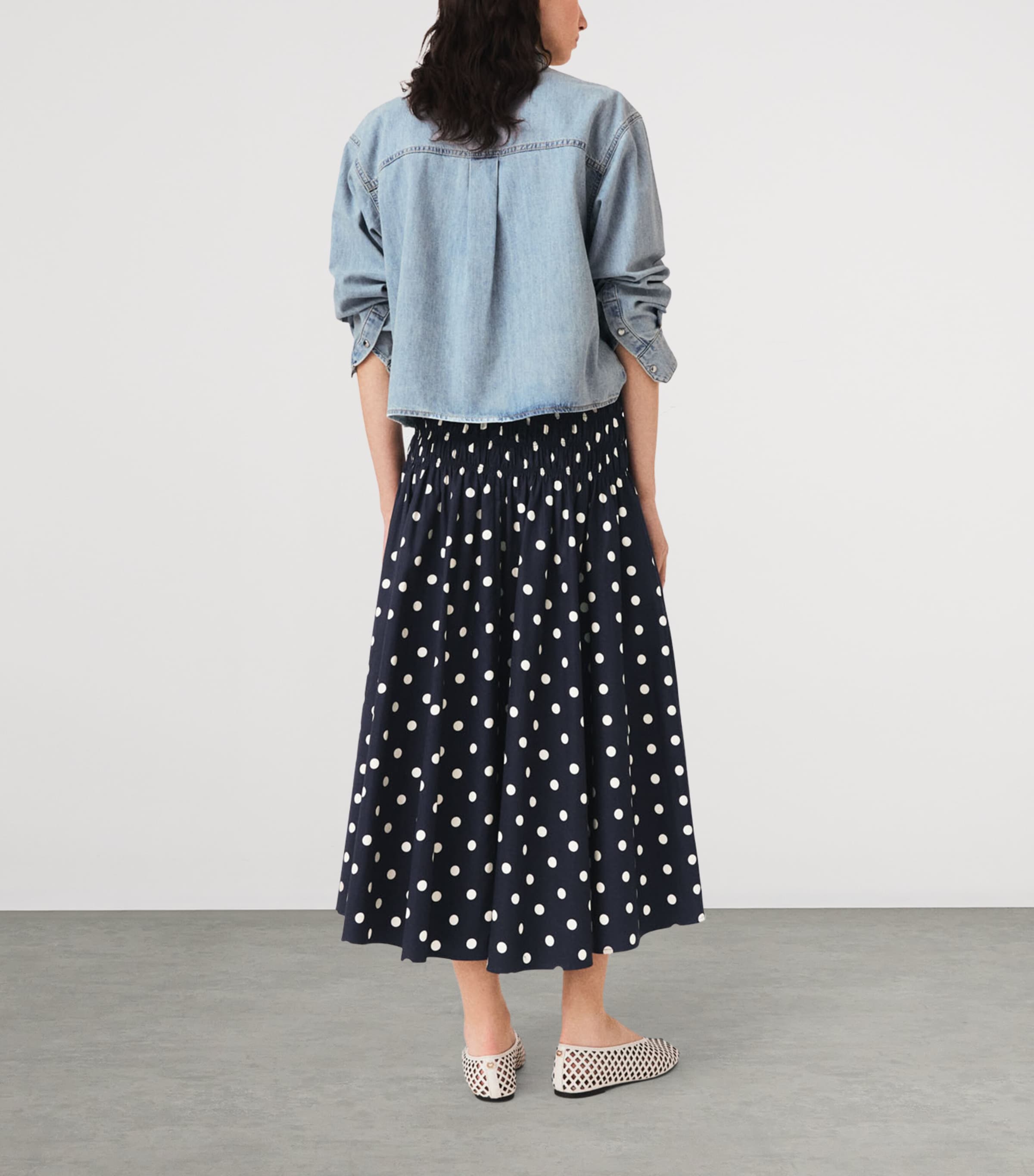 Maje Womens Cotton Polka-Dot Maxi Skirt Navy Dots Print Image 4