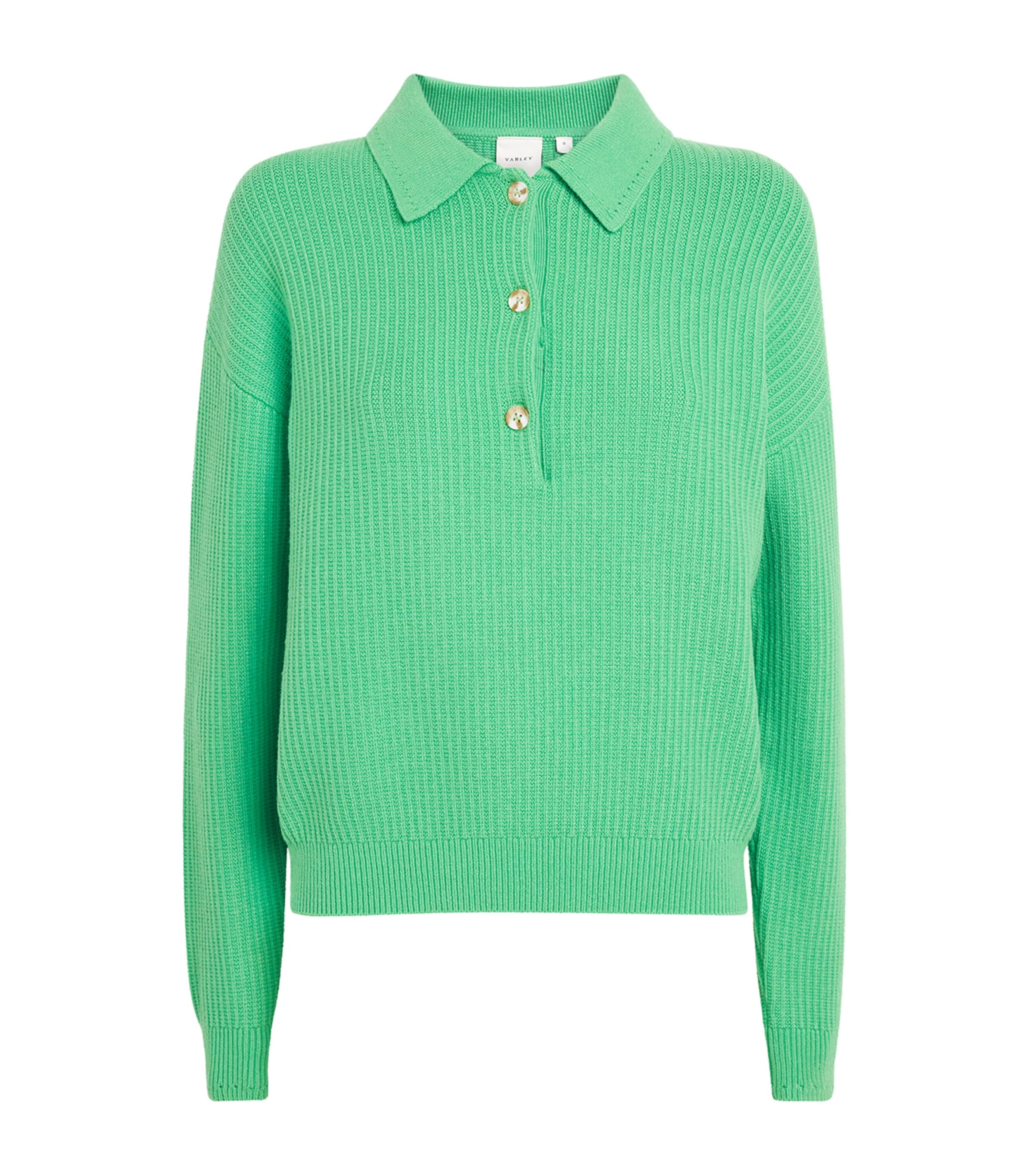 Varley Womens Knitted Marlie Polo Sweater Green Spruce Image 1