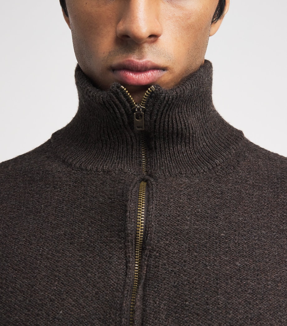 Maison Margiela Mens Wool-Blend Distressed Quarter-Zip Sweater Brown Image 6