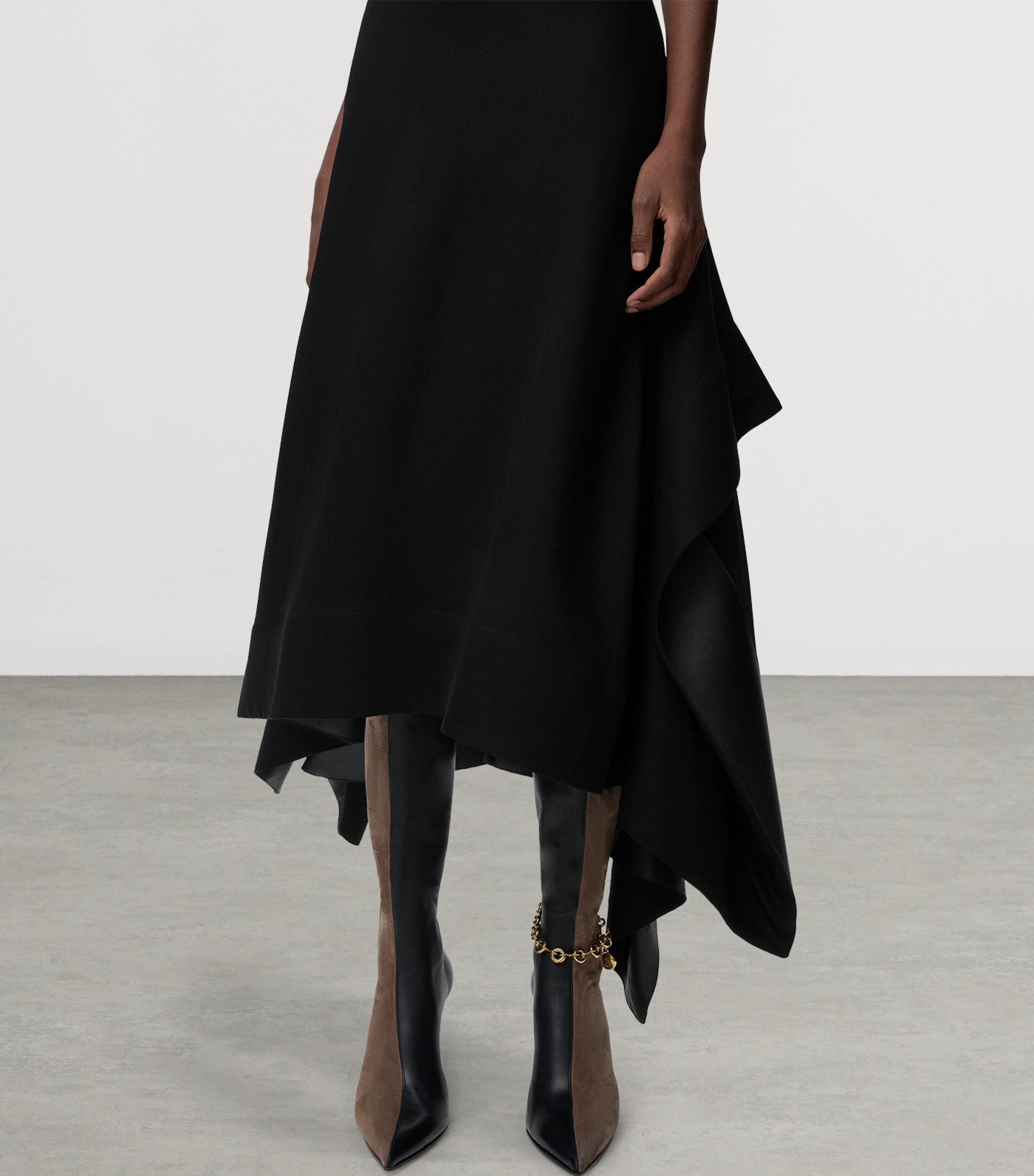 Leather-Trim Maxi Dress BLACK Image 4