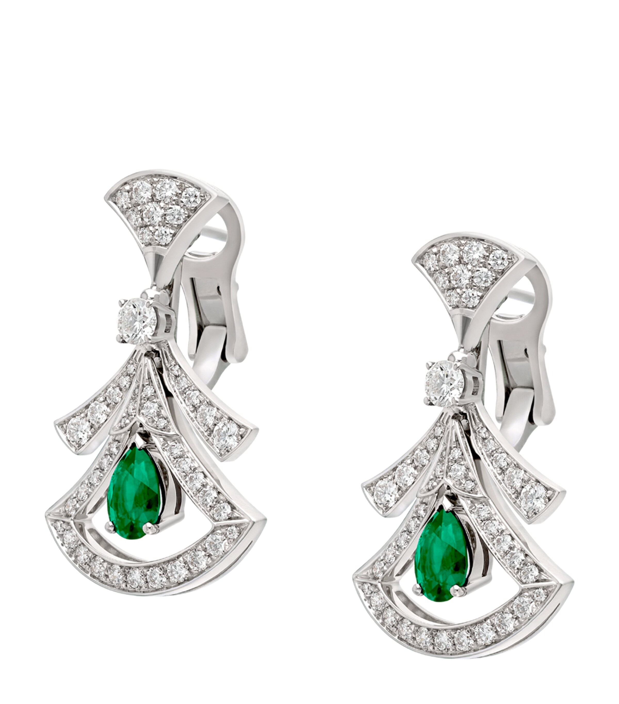 Bvlgari White Gold, Diamond and Emerald Divas’ Dream Openwork Earrings White Gold Image 2