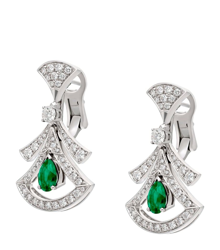 Bvlgari White Gold, Diamond and Emerald Divas’ Dream Openwork Earrings White Gold Image 2