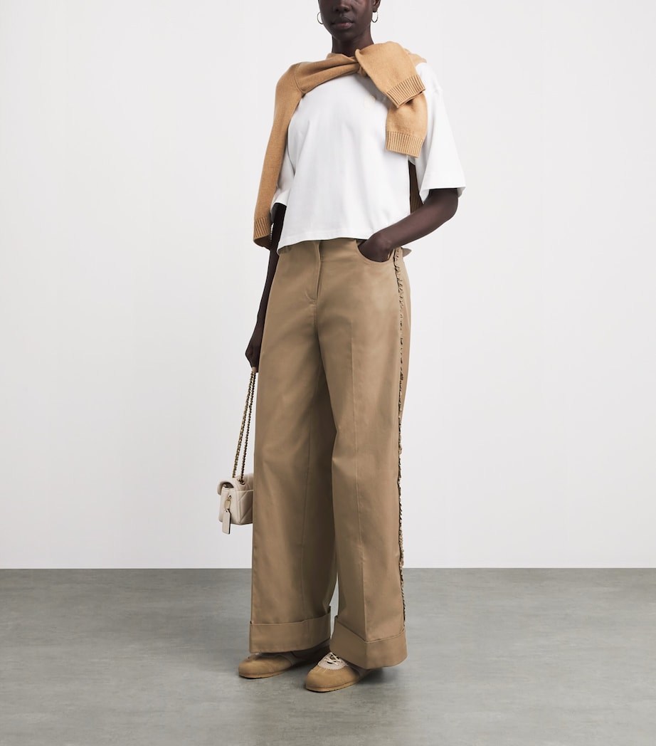 Claudie Pierlot Womens Cotton-Blend Wide-Leg Trousers Beige Image 2